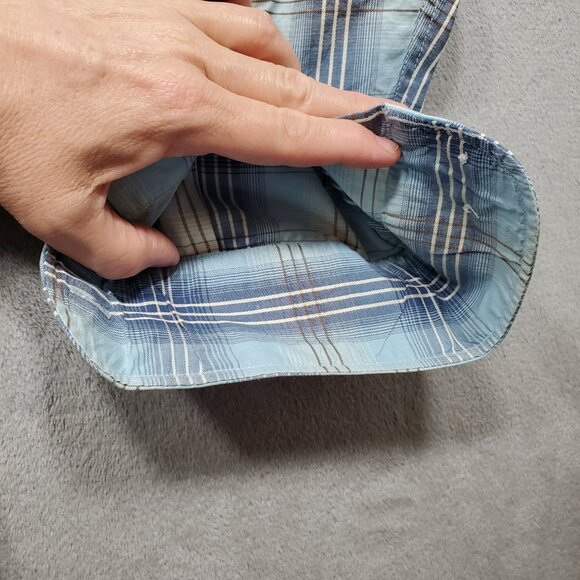 Alan Flusser Button Down Long Sleeve Plaid Shirt Blue Brown White Mn Sz L - Picture 6 of 10